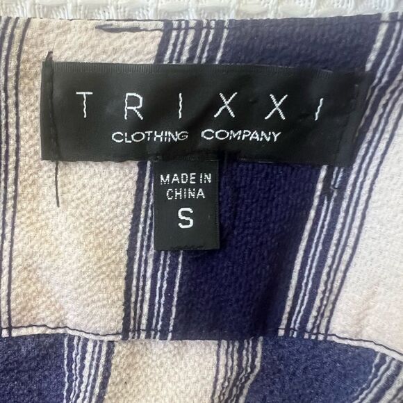 Trixxi Sleeveless Wide Leg Beige Navy Blue Ruffle Strap Summer Jumpsuit Sz S - Picture 9 of 11